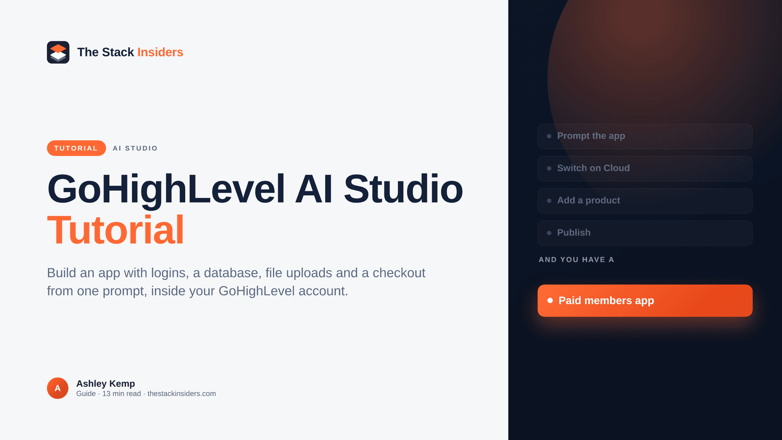 GoHighLevel AI Studio Tutorial: Build a Paid App (2026) - GoHighLevel guide by The Stack Insiders