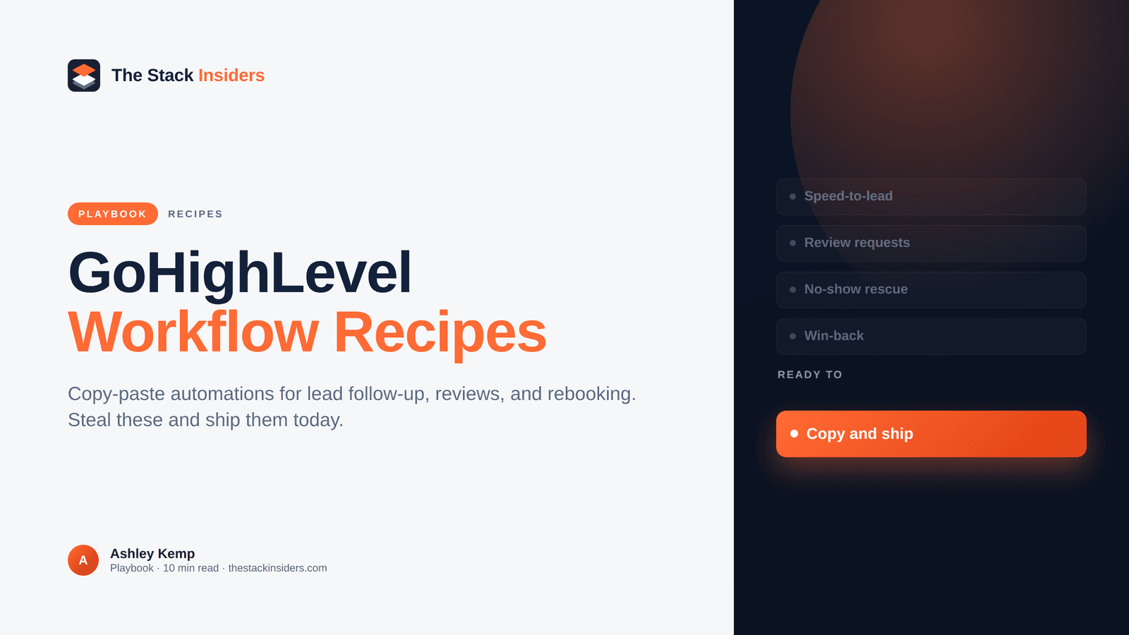 Hero with ready-to-use GoHighLevel workflow recipes