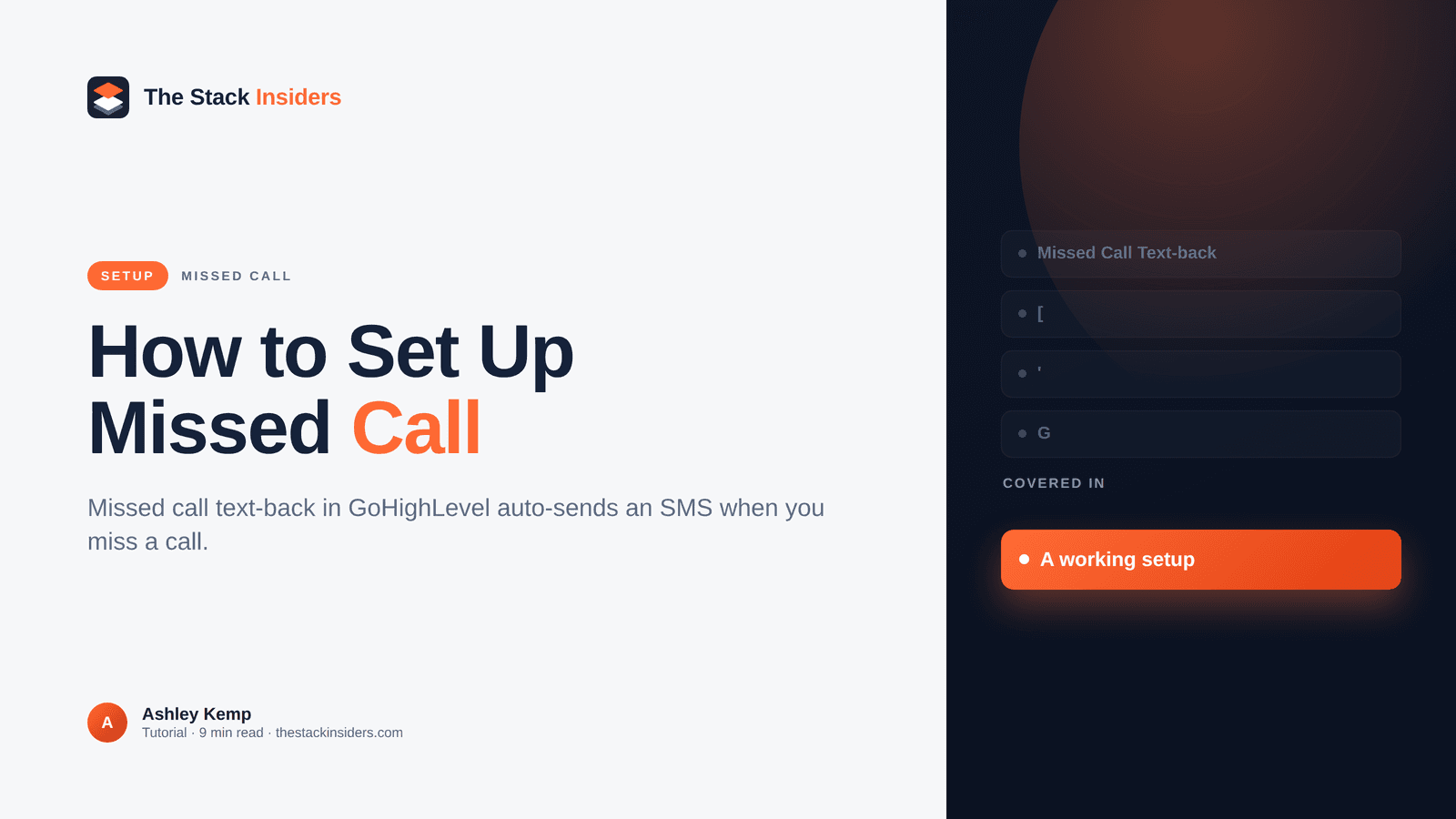GoHighLevel workflow builder showing missed call text-back automation setup