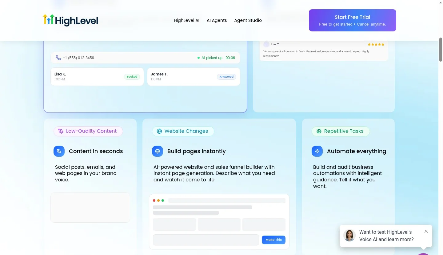 GoHighLevel AI platform stats - 1.58 million AI agents deployed, 8 million+ calls answered by AI, and 1.4 billion workflow executions powering autonomous marketing automation