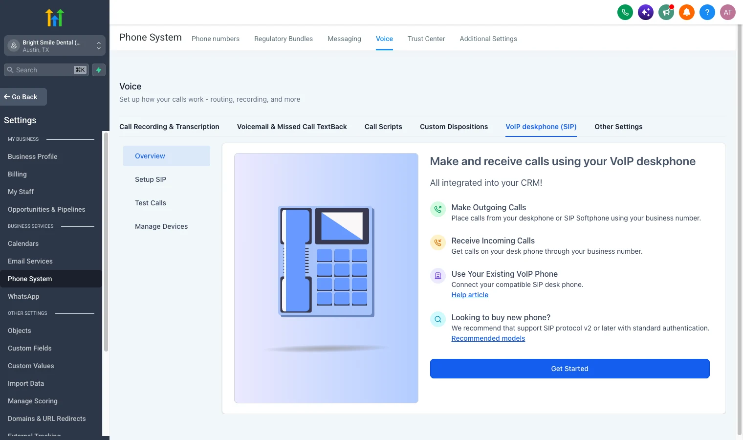 GoHighLevel VoIP deskphone SIP settings to make and receive calls from a desk phone